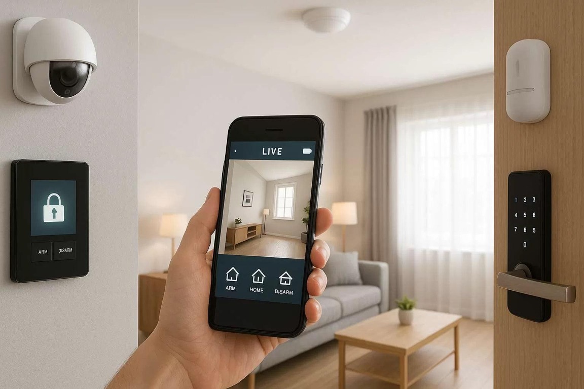 Smart security system monitored from a smartphone